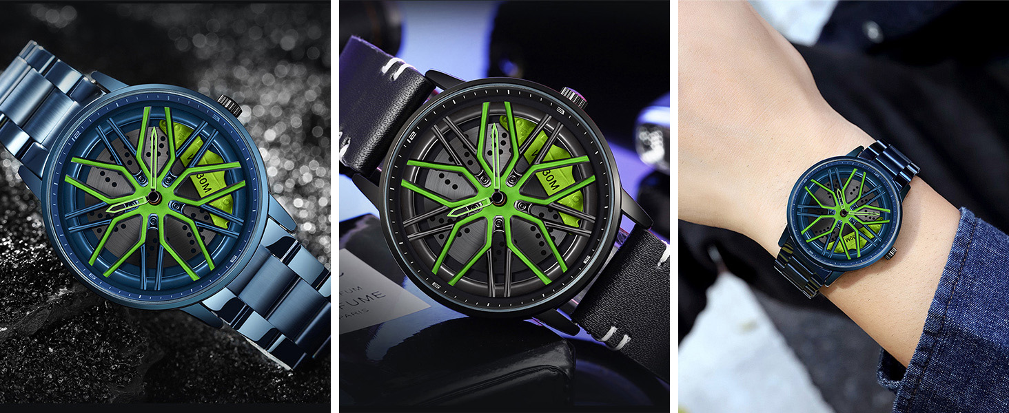 Men's Car Watch Creative Hollow Design Quartz Analog Suitable for Men and Car Enthusiasts
