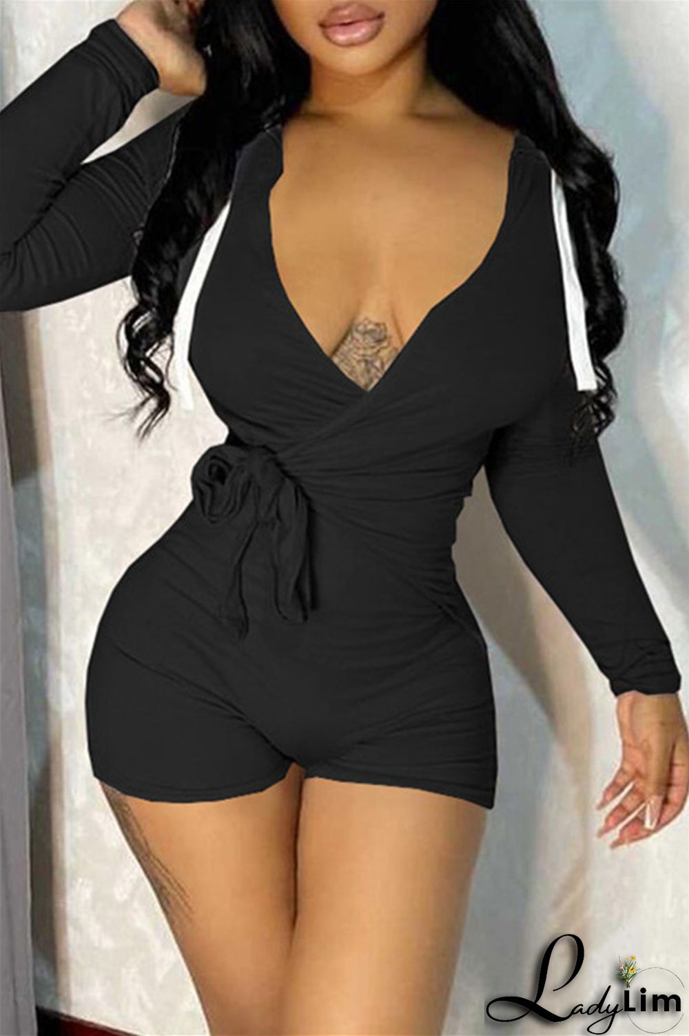 Yellow Fashion Casual Solid Bandage V Neck Long Sleeve Skinny Romper