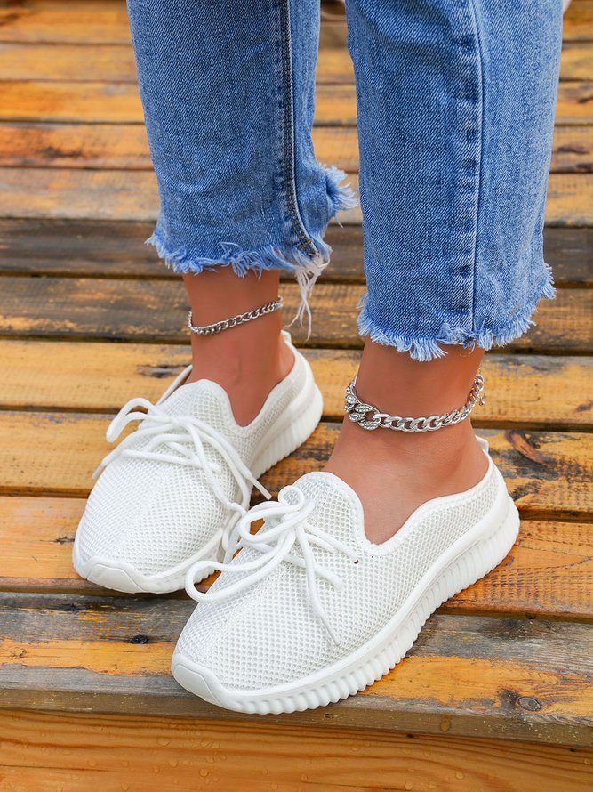 White Lace-up Mesh Sneakers CS504- Fabulory