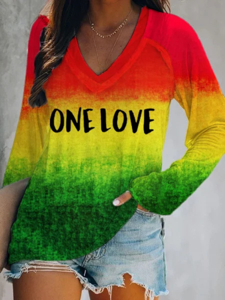 Women's Reggae Music Colorblock Print Casual Long-Sleeve T-Shirt