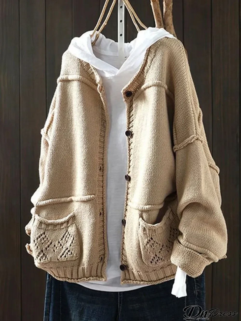 Women's Literary Vintage Old Splicing Button Sweater Coat