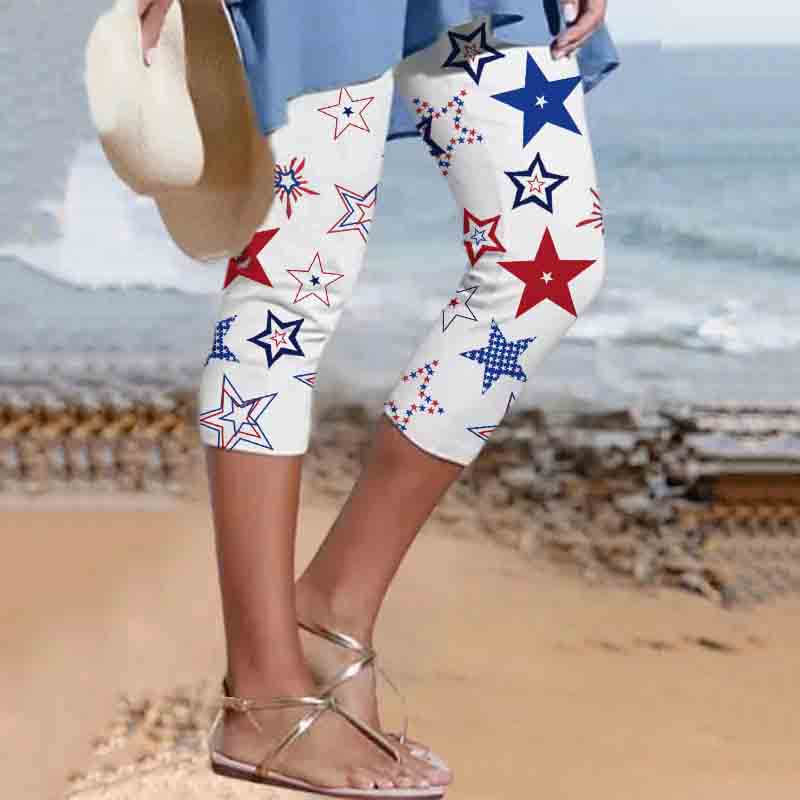 Comstylish American Flag Star Print Casual Leggings
