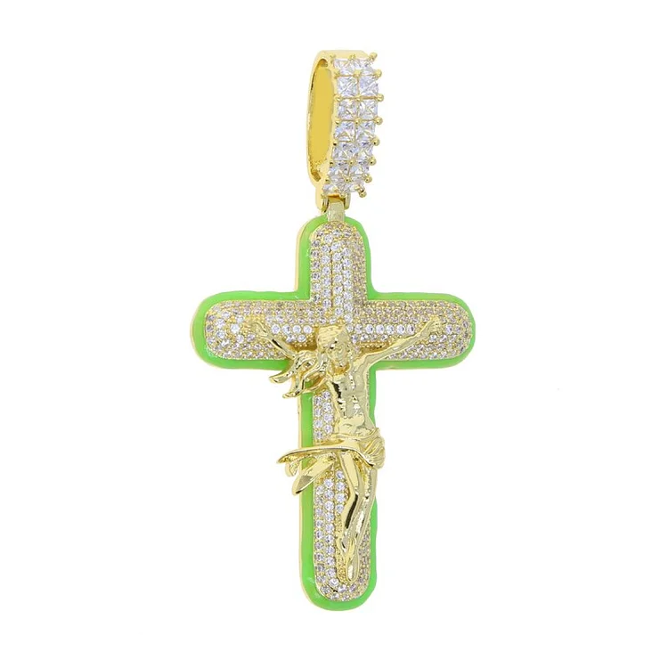 Baguette CZ Luminou Iced Out Jesus Cross Pendant Necklace-VESSFUL