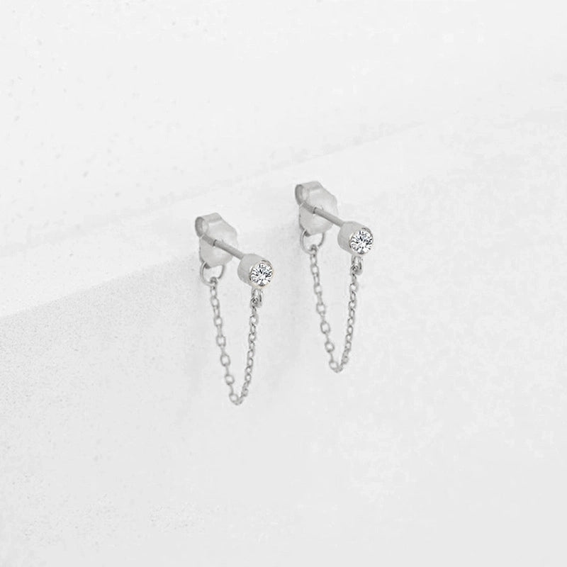 1 Pair Minimalist Geometric Inlay Stainless Steel Rhinestones 14K Gold Plated Rose Gold Plated Drop Earrings