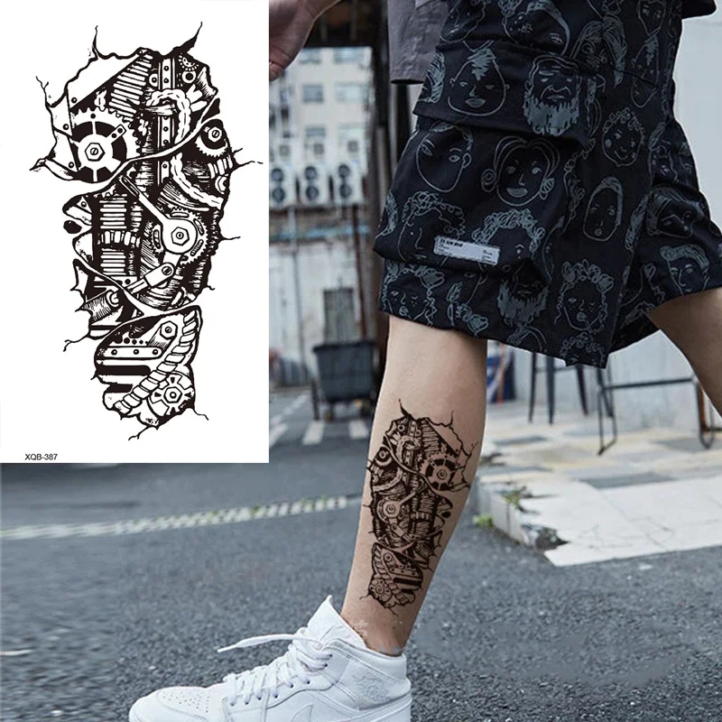 Sdrawing Forest Tattoo Sticker for Men Women Tiger Wolf Death Skull Temporary Tattoo Fake Henna Skeleton King Animal Tatoo Pattern
