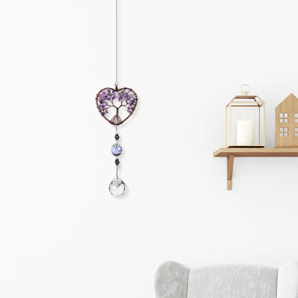 Purple Crystal Suncatcher Stone Bead Prism Pendant Window Hanging Decor (A)