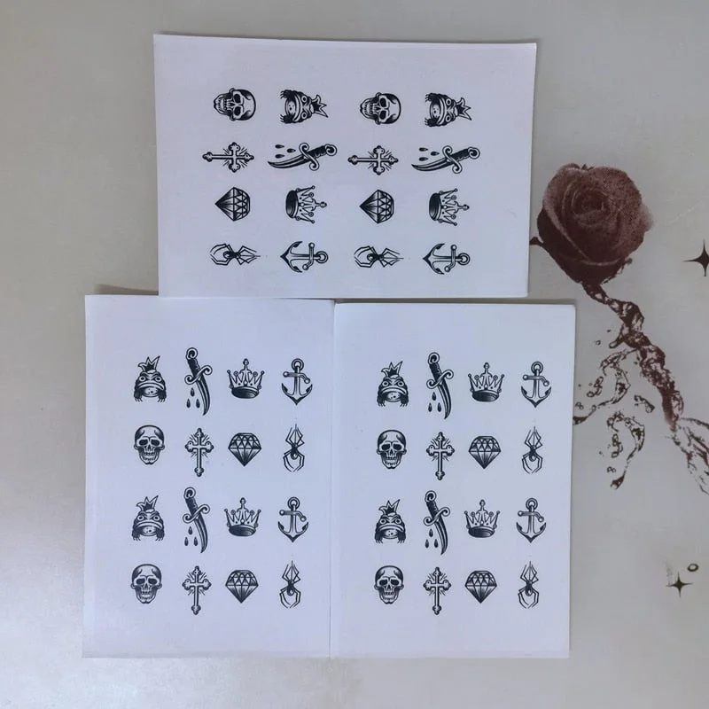 Small Stickers Finger Temporary Tattoo Stickers Men Women Cross Diamond Spider Crown Art Fake Tattoo Finger Cool Tattoo Stickers