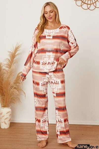 Striped Geometric Top and Pants Lounge Set