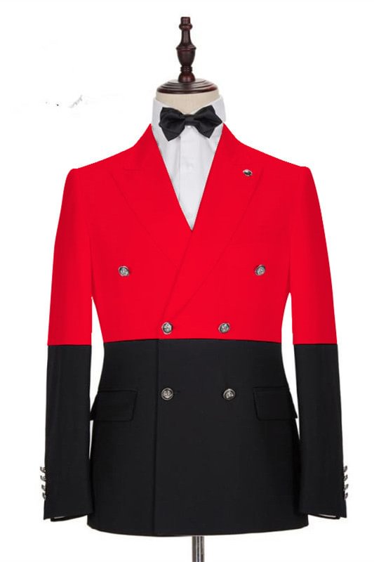 Shining Peaked Lapel Red Party Casual Suits For Party With Double Breasted | Ballbellas Ballbellas