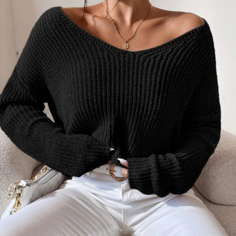 V-neck Sweater Solid Color Loose Casual Women's Knitwear Sweater