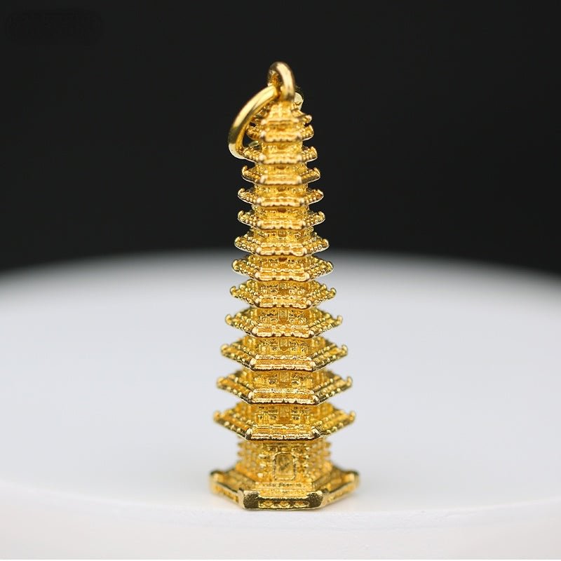 Handmade Brass 13-Layer Wenchang Tower Solid Pendant Chinese Style Retro Creative Gift
