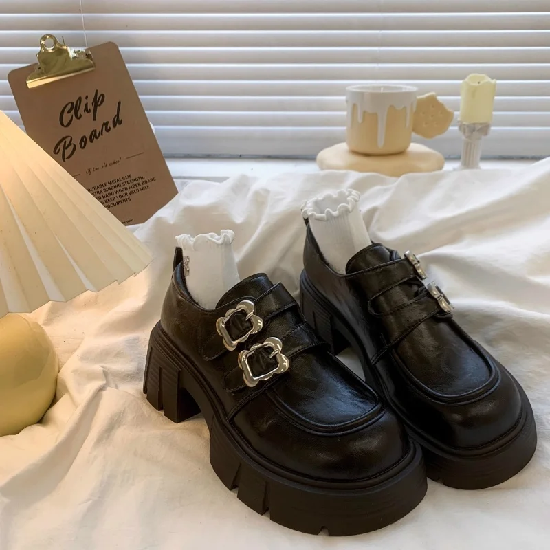 Yyvonne Small Leather Shoes Women's New Spring Black Lefu Shoes With Coarse Heel Height And Mary Jane Single Shoes