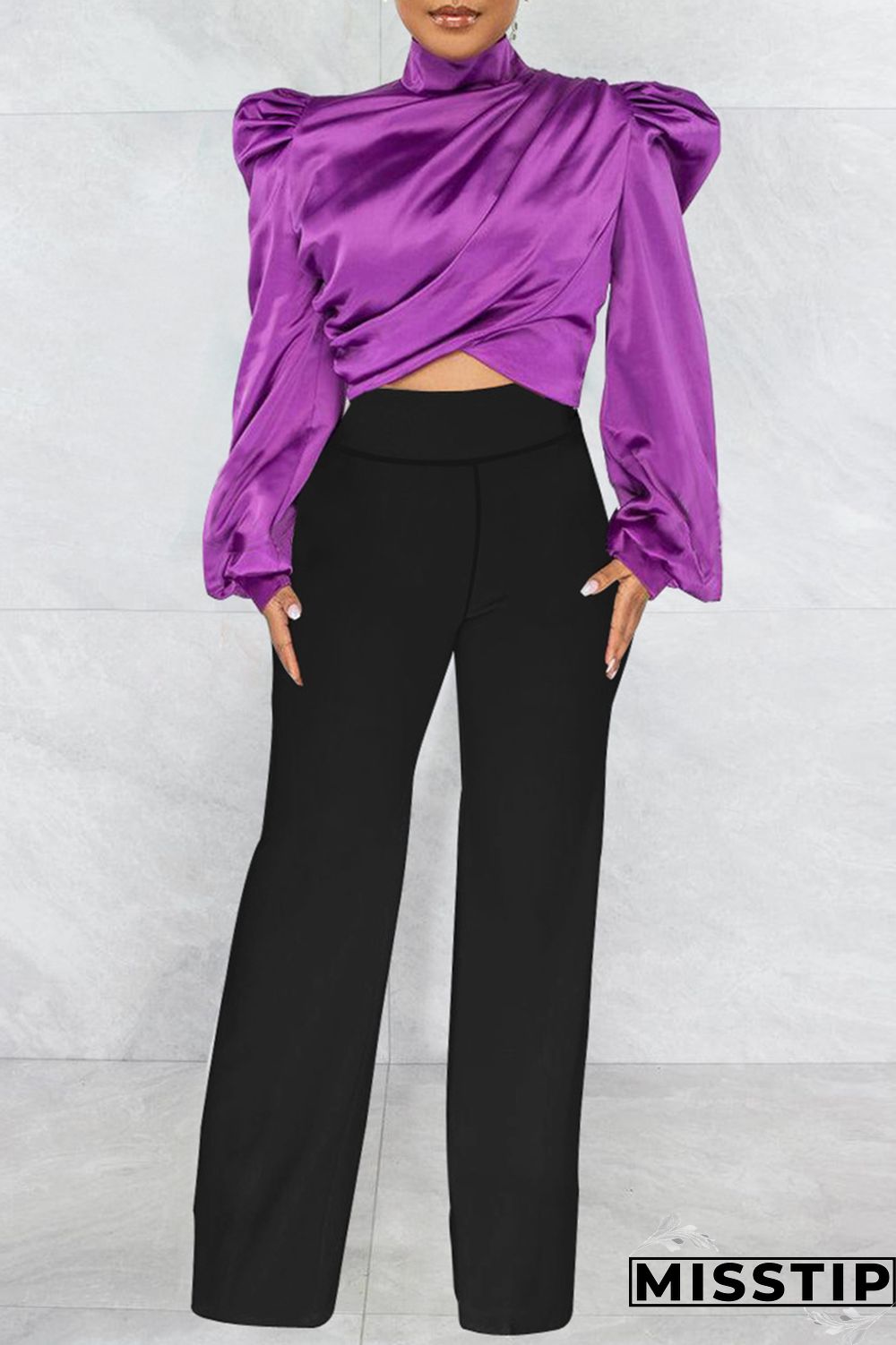 Red Casual Solid Patchwork Turtleneck Tops