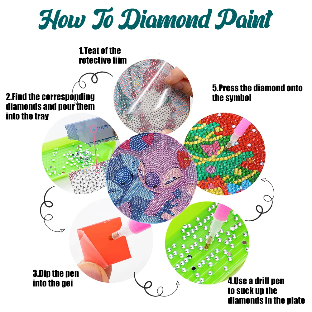 4pcs DIY Disneyland Cartoon Wooden Diamond Painted Placemats for Dining Table Decor(16*16cm)