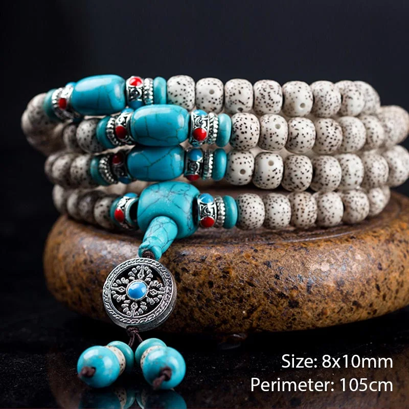 Bodhi Seed Turquoise 108 Beads Blessing Protection Bracelet Mala
