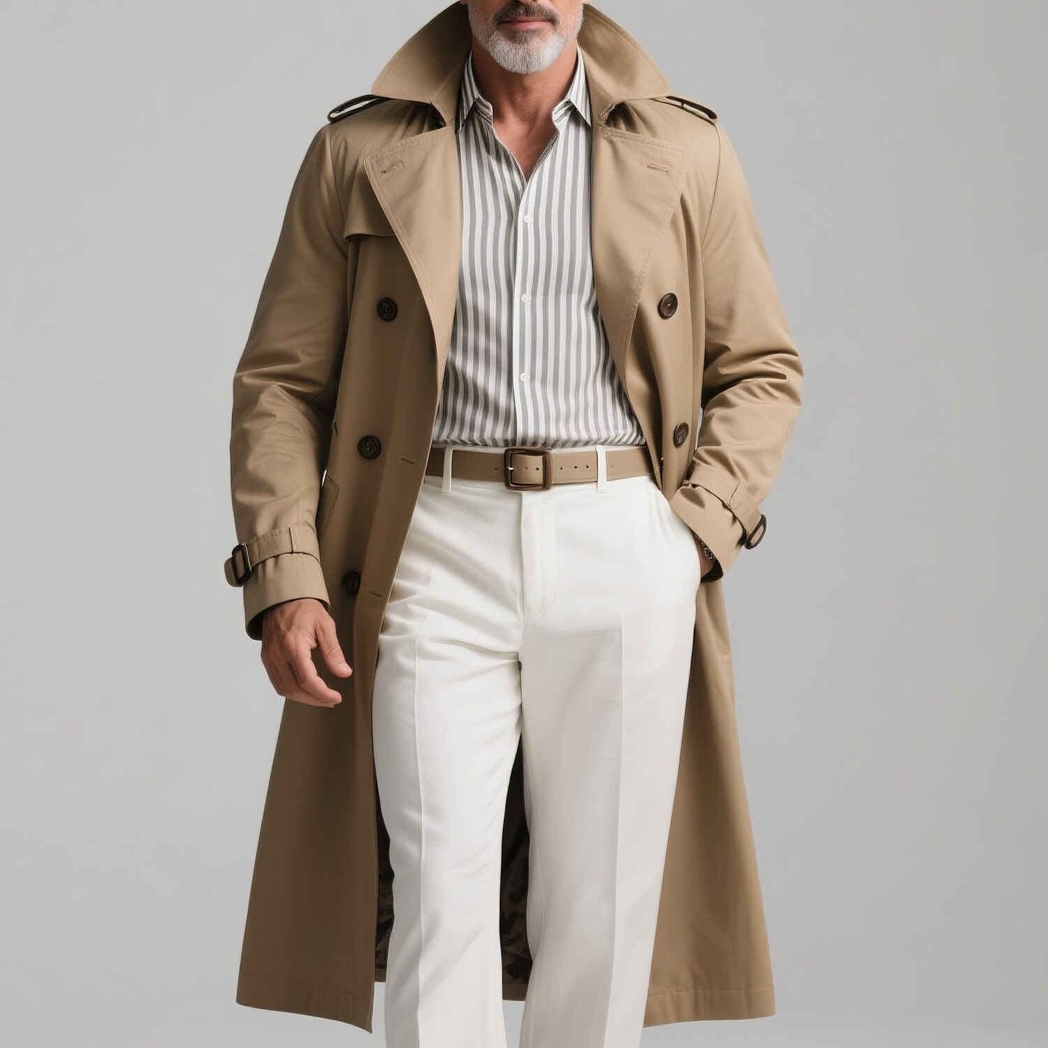 Men's Lapel Collar Long Sleeve Double Breasted Trench Coat