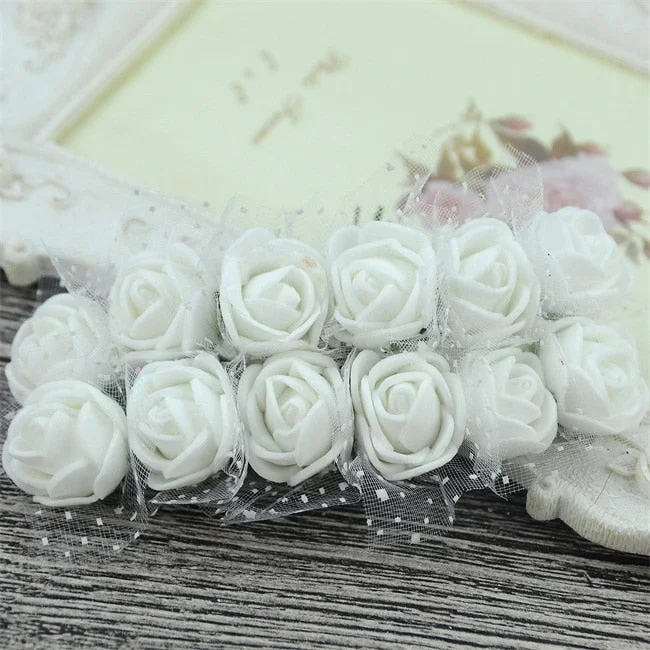 144PCS 2CM Mini Artificial Flower Bubble Rose Bouquet Wedding Home Party Decoration Craft Garland Accessories Fake Flower