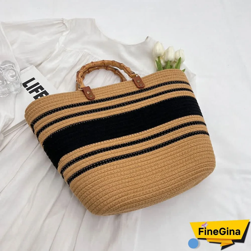Vintage Colorblock Boho Handmade Straw Tote Bag