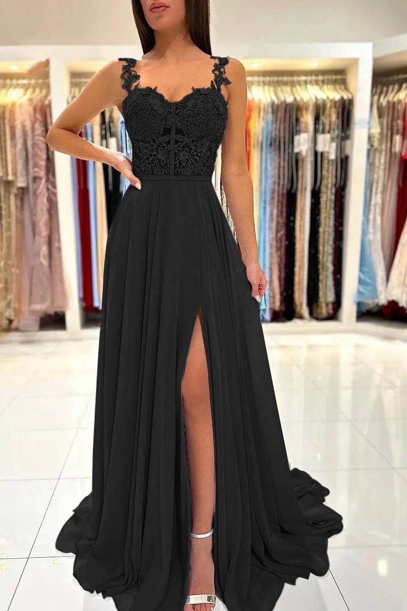 Blue Sweetheart A-Line Lace Tulle Long Prom Dress with Beading,DP1407