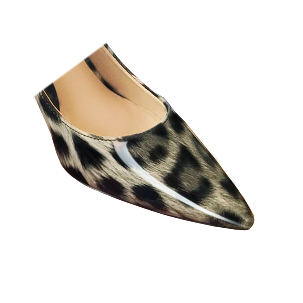 90mm Middle Heels Pointy Toe Pumps Grey Leopard Patent-vocosishoes