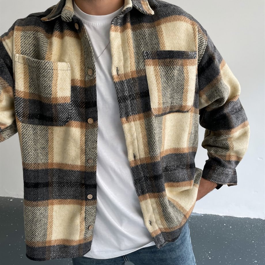 Checked Textured Long Sleeve Shirt/Jacket / [blueesa] /