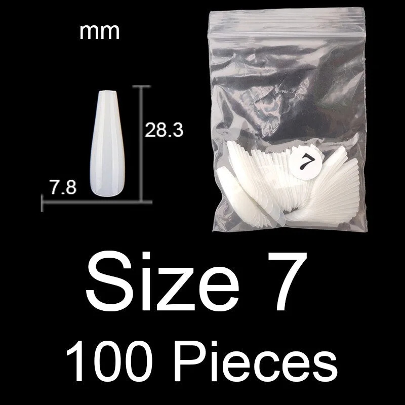100 Pieces Full Cover Coffin Nails Single Size Ballet Shape Ballerina False Nail Tips Natural Transparent Size 0 ~ 9 Available-Nail Inspo