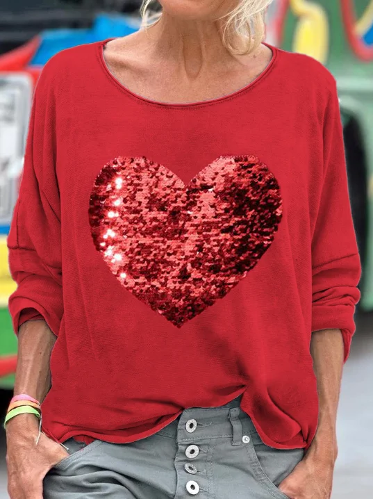 Valentine's Day Heart Glitter Sequin Art Oversize T Shirt