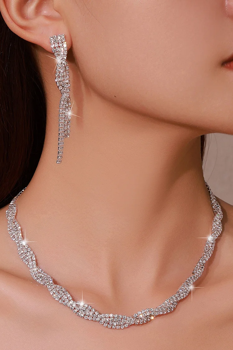 Party Shiny Rhinestone Claw Chain Necklace Earrings Jewelry Set 2024 - Xpluswear