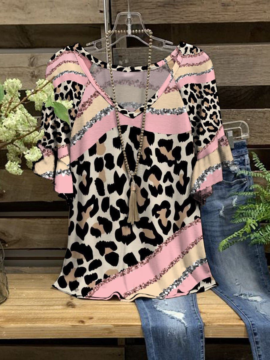 Women Leopard Print V-Neck Top