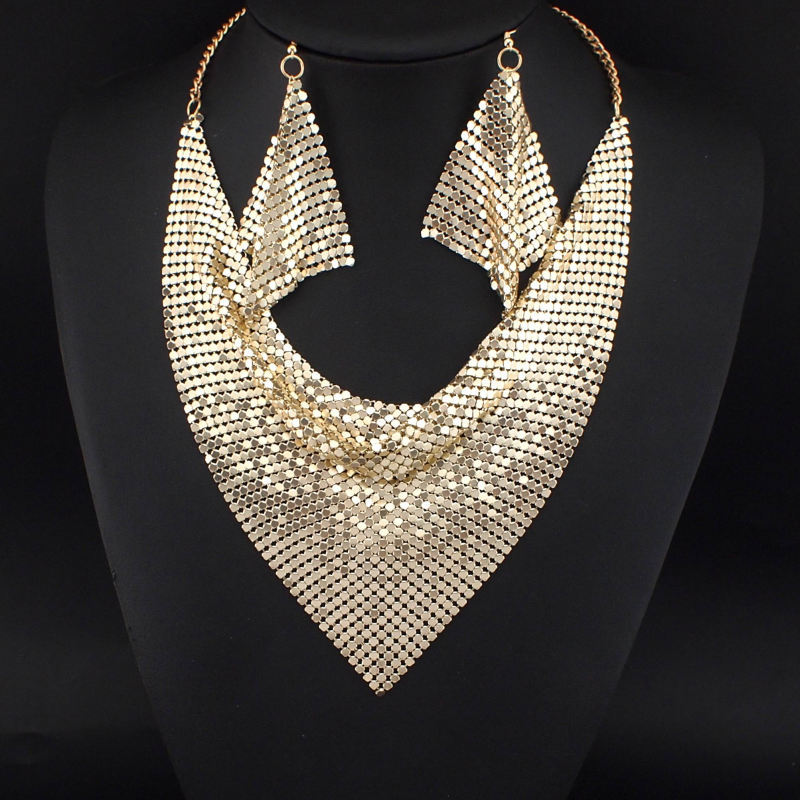 Triangle Scarf Bead Piece Scarves Earrings Necklace Set
