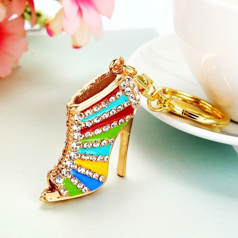 Elegant Lady High Heel Metal Inlay Rhinestones Women’s Bag Pendant Keychain