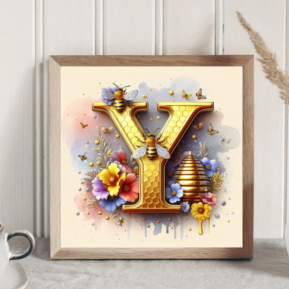 Full Round Diamond Painting 30*30cm - Bee Letter Y