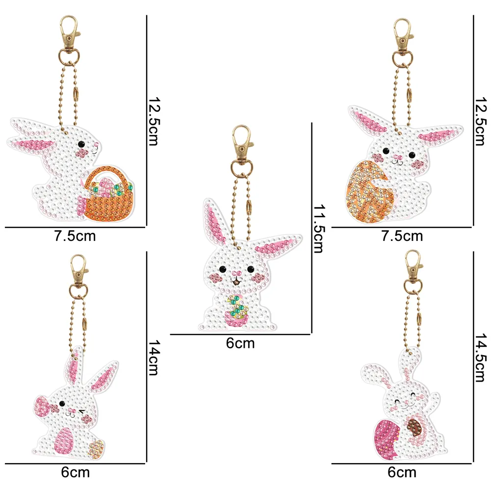 5pcs Diamond Painting Keyring Kits DIY Rabbit Keychain Bag Pendant(Double Sided)