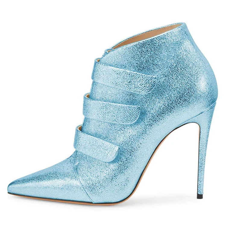 Light Blue Stiletto Ankle Booties with Pointy Toe Vdcoo