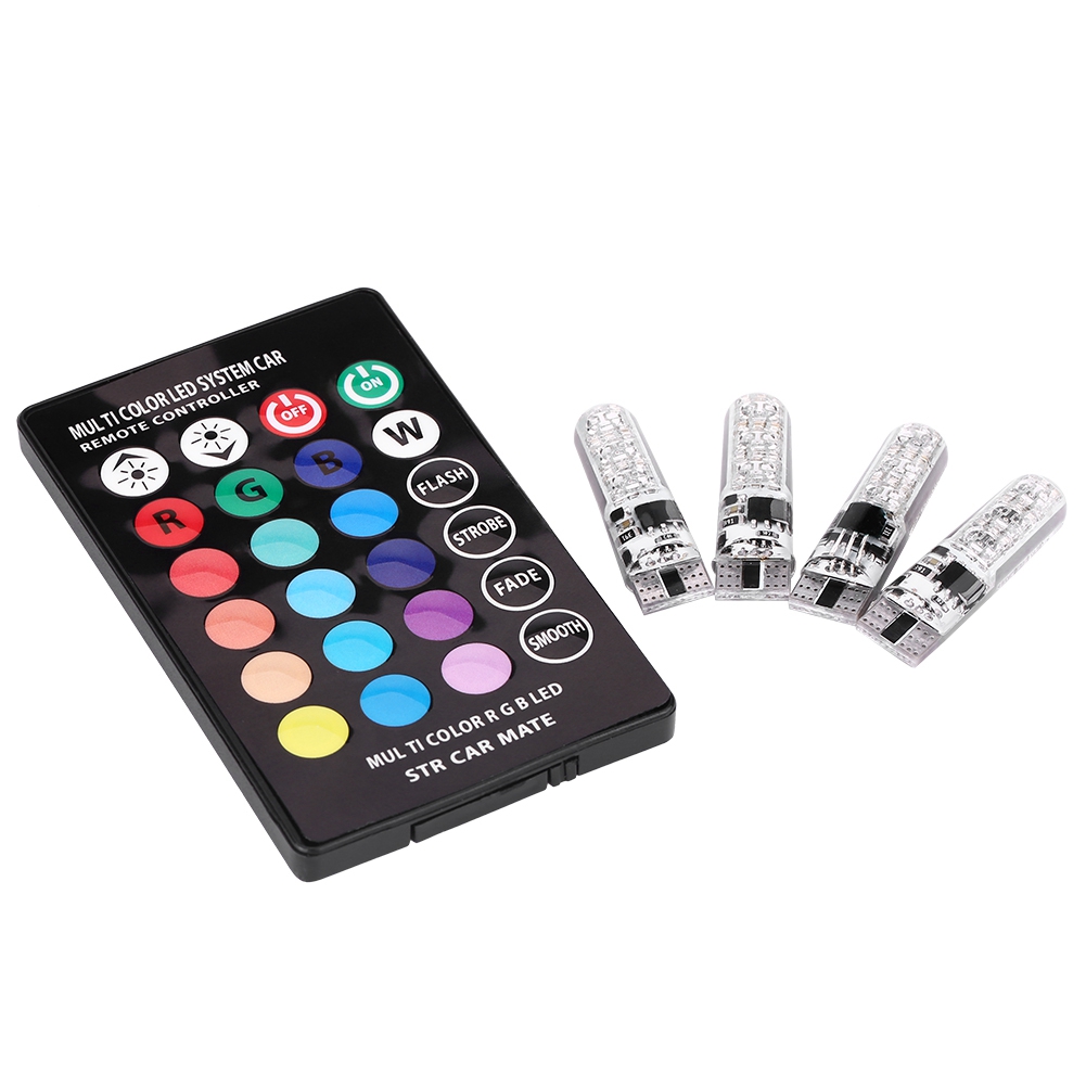 

4pcs RGB T10 5050 SMD 6 LED Car Interior Light Bulbs with Remote Controller, 501 Original