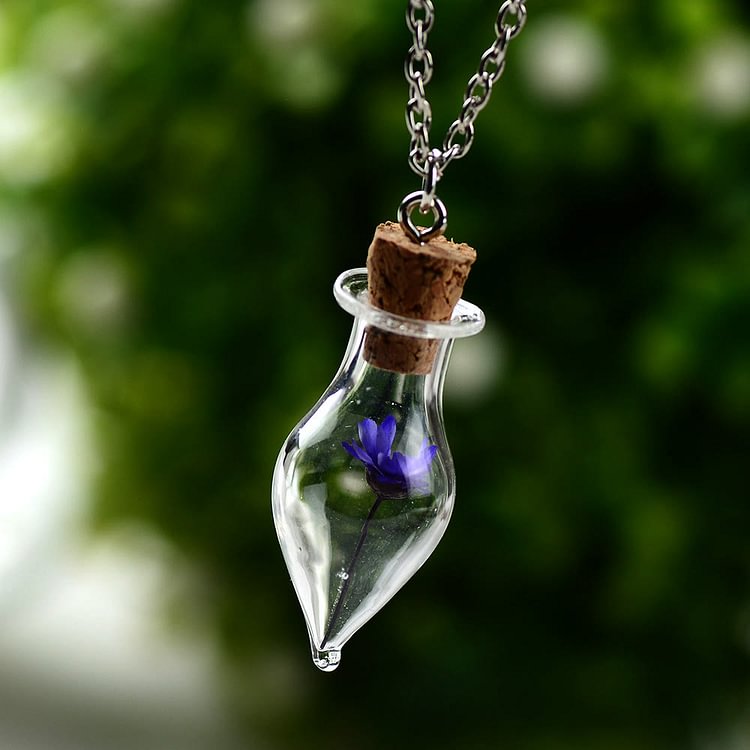 Olivenorma Glass Bottle Dried Plant Flower Necklace