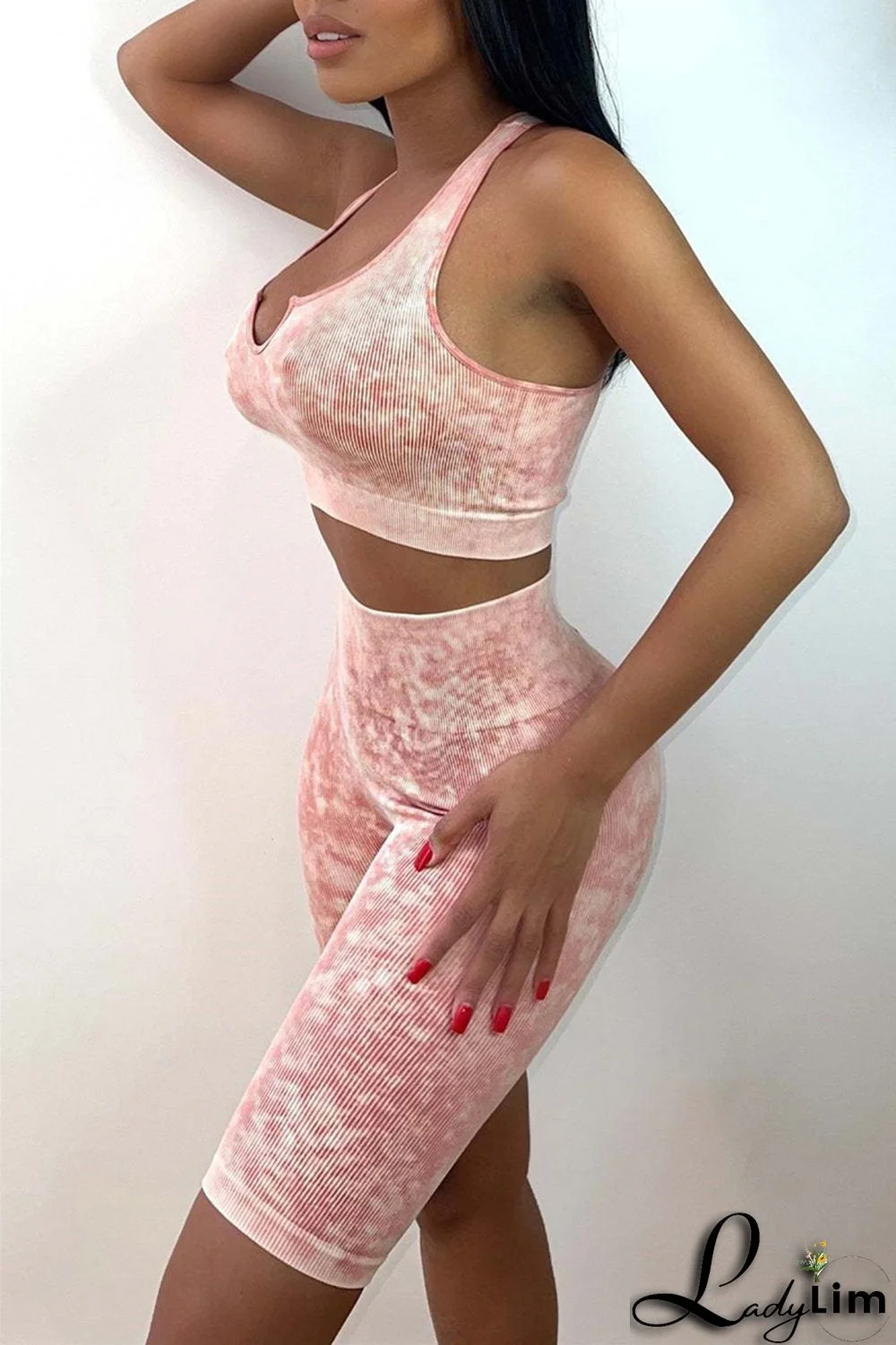 Deep Blue Casual Sportswear Print Backless U Neck Sleeveless Two Pieces