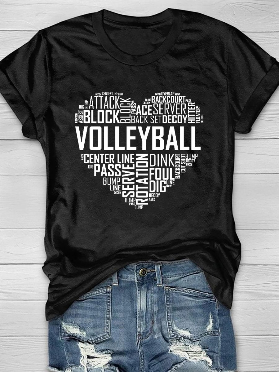 Volleyball Heart Print Short Sleeve T-Shirt