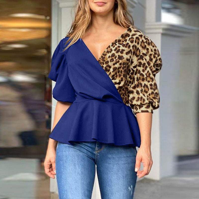 Celmia Summer Blouse Women Sexy V Neck Leopard Ruffled Shirts 2021 Fashion Puff Sleeve Casual Tunic Tops Work Blusas