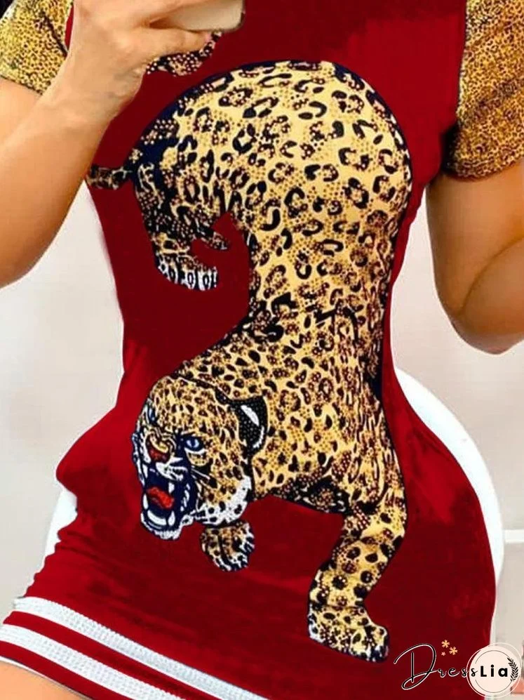 Tiger Print Short Sleeve Casual Dress