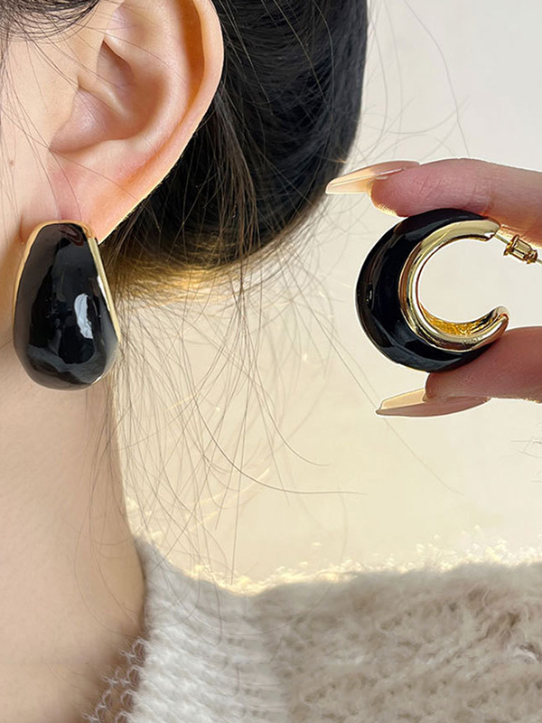 Geometric Drop Earrings BLACK-One_size