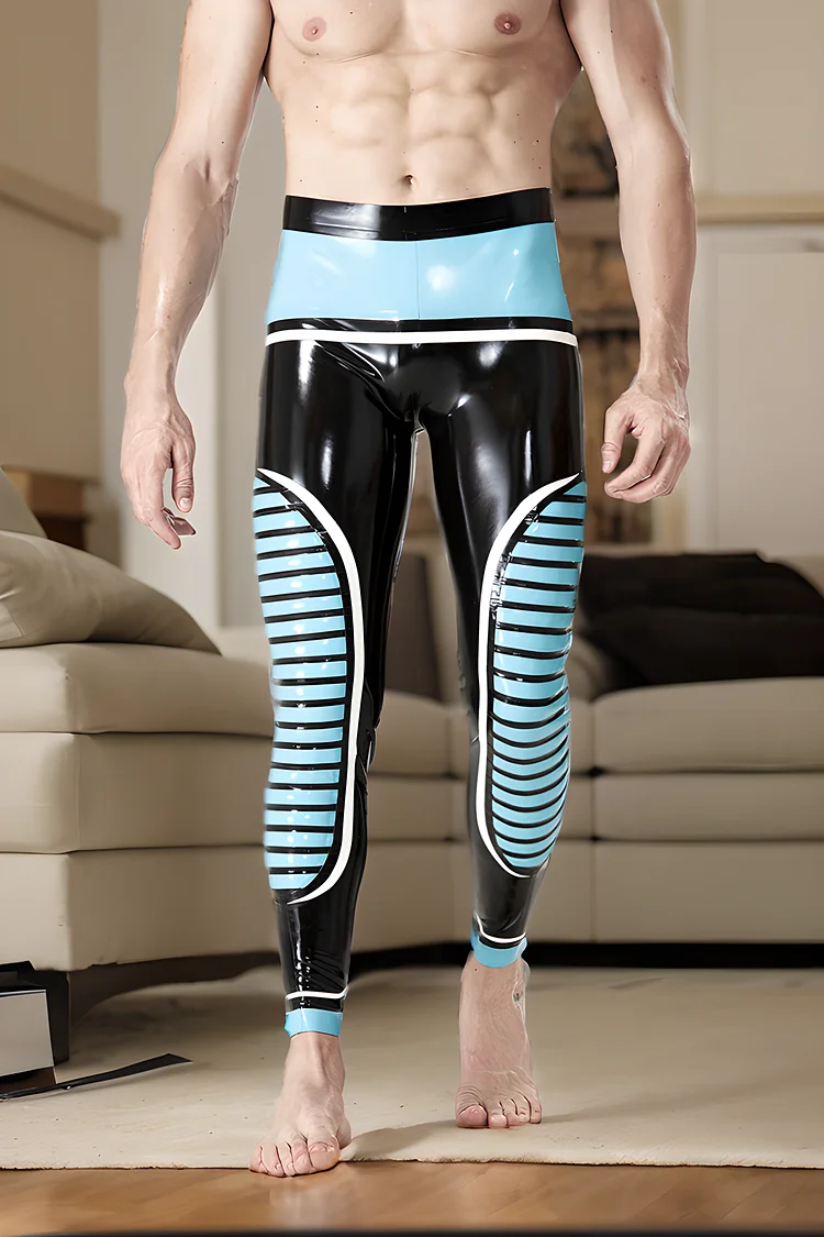 Men's Latex Leggings Male HIgh-Waisted Zipper-less Black & Blue Leggings Three-color Cool Creative Pants