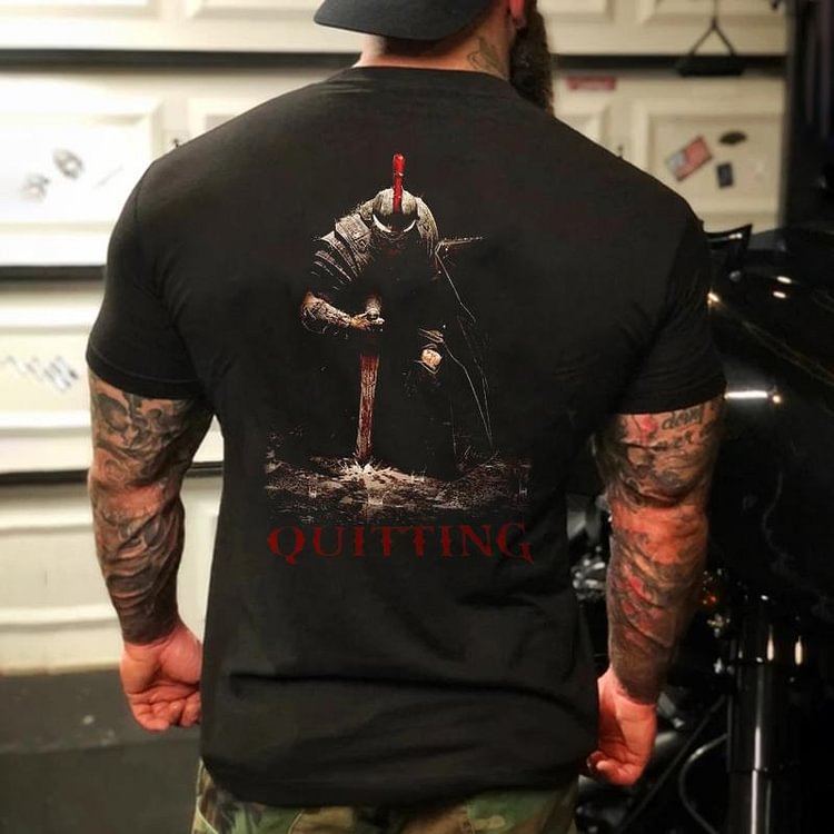 Designer warrior sword quitting printed T-shirt