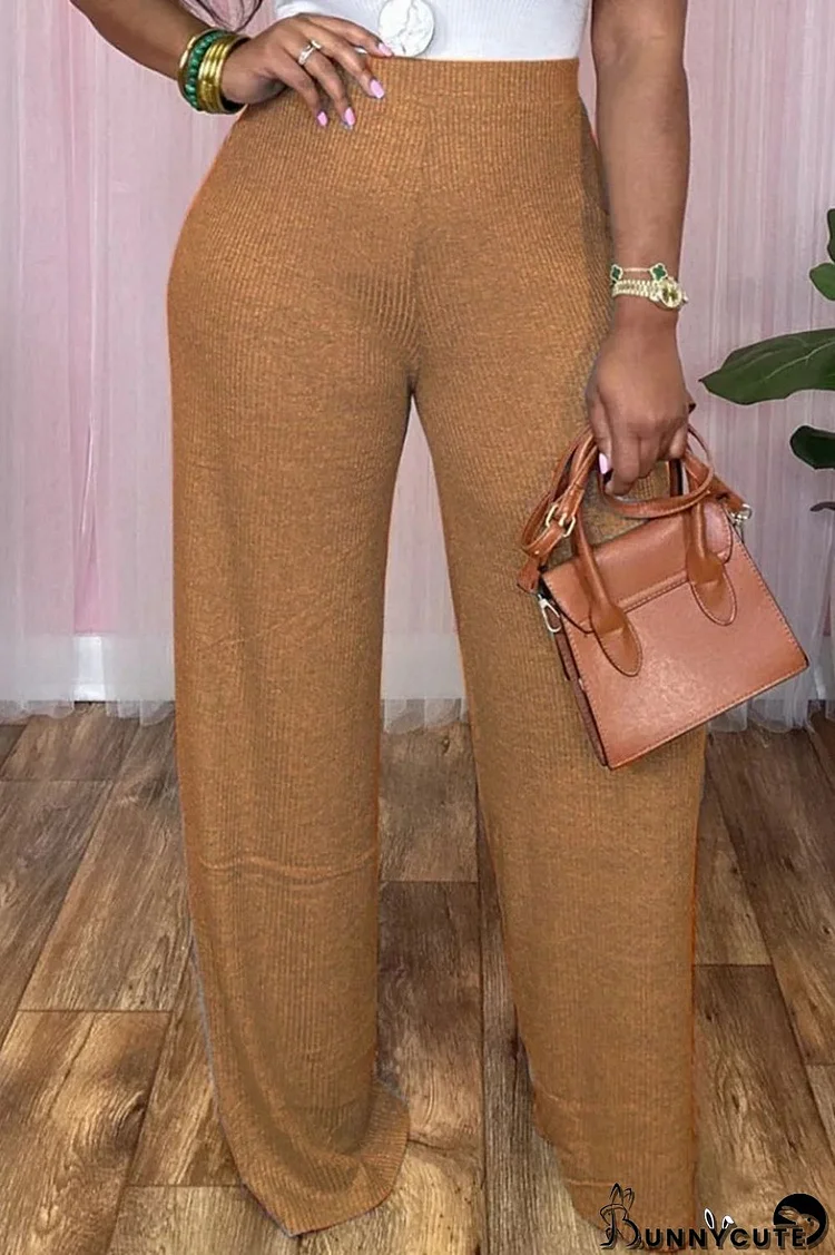 Caramel Colour Casual Solid Patchwork Plus Size High Waist Trousers