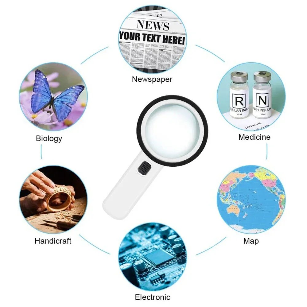 Likron Watches 30X High-Power Handheld Magnifier with 12 LED Lights and UV Detector Portable Illuminated Loupe for Jewelry