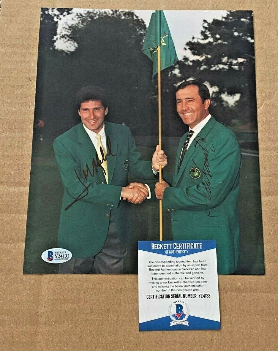 SEVE BALLESTEROS/JOSE MARIA OLAZABAL SIGNED MASTERS 8X10 GOLF Photo Poster painting BECKETT CERT