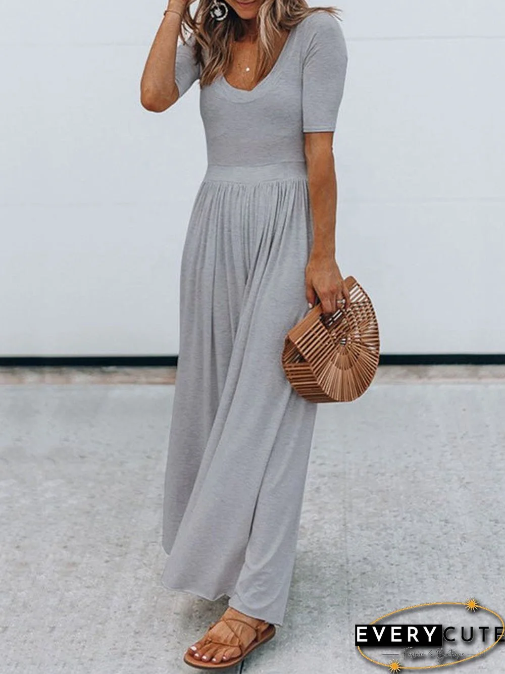 Women'S Jumpsuits Round Neck Short Sleeve Casual Jumpsuit