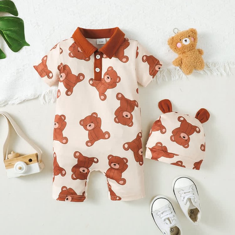 Baby Bear Newborn Romper and Hat Set