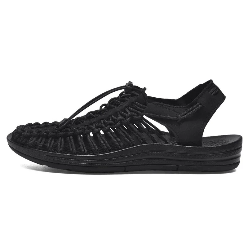 Punklens Weave Elastic Sandals for Men 2023 Summer Breathable Hollow Out Casual Shoes Man Outdoor Non-Slip Platform Unisex Sandals