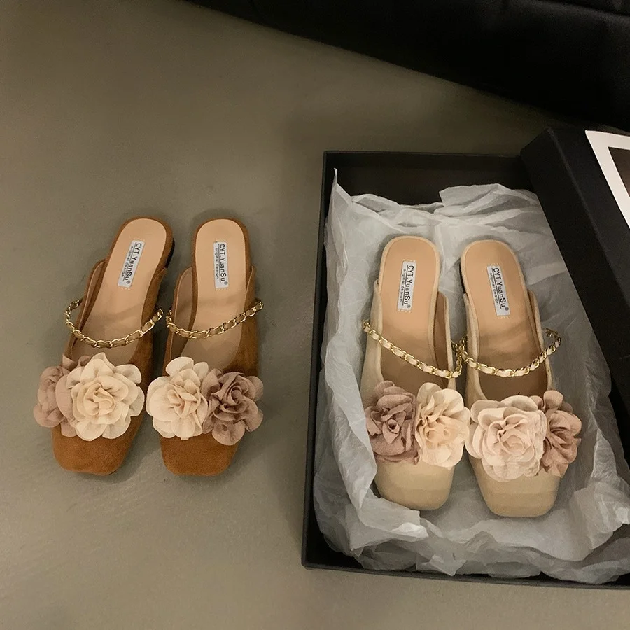 Churchf Churchf New Chinese Flat Baotou Half Support Shoes Women's Shoes Wear 2024 New Net Red Hot Style Temperament Small Cool Drag